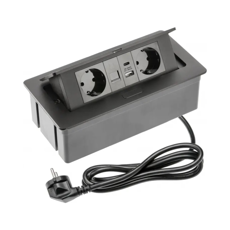 GTV iebūvējams rozešu bloks 2-v USB A+C RJ45 vads 1.5m melns MULTISOFT, AE-PBSUR2GS-20 cover photo
