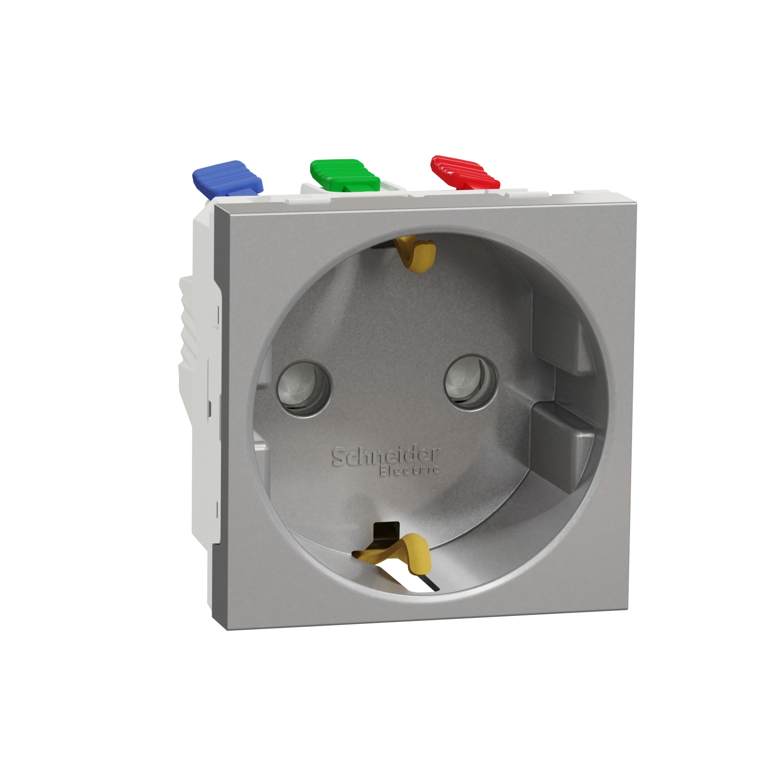 Schneider Electric kontaktligzda 1-v ar zem. kontaktu aiz. alumīnijs 45x45mm IP21 New Unica, NU305730 cover photo
