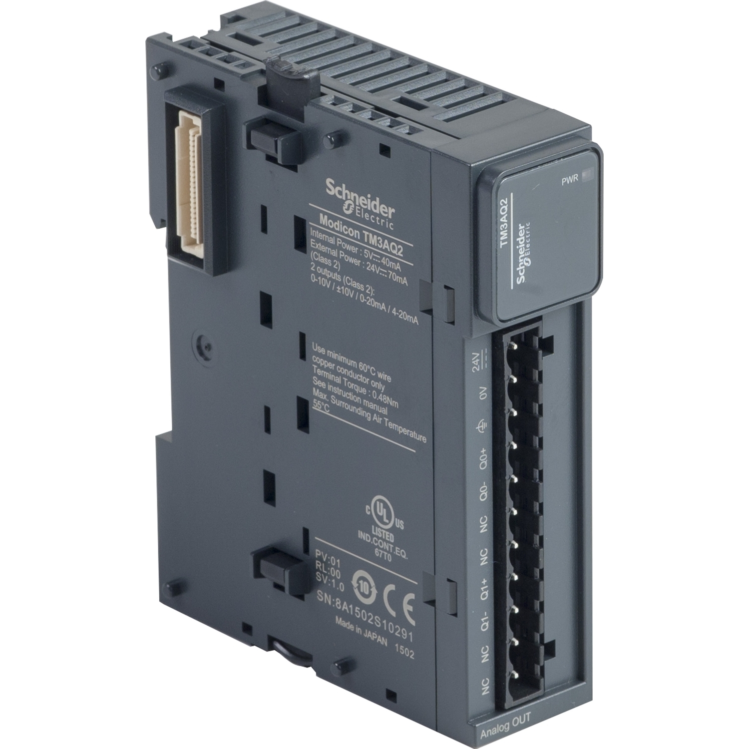 Schneider Electric analogās izejas modulis 2AO, 0-10V, 0(4)-20mA, Modicon, TM3AQ2, TM3AQ2 cover photo