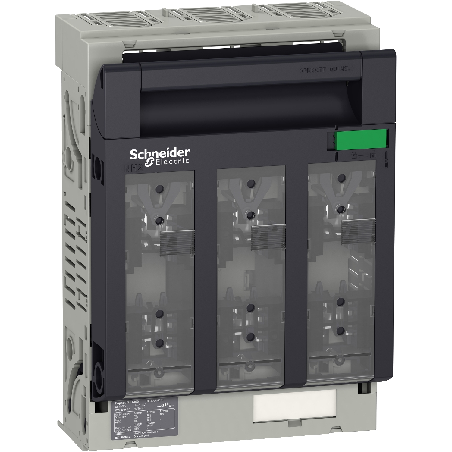 Schneider Electric drošinātāju blokslēdzis līste NH2 400A 3P M10 60mm, ISFT400, LV480807 cover photo