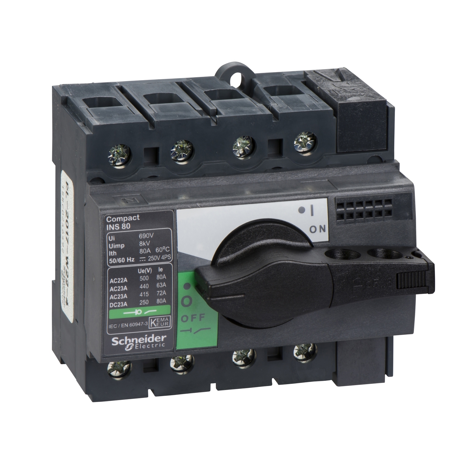 Schneider Electric slodzes slēdzis 37kW 80A (AC-23) 15kA 4P ar rokturi Compact INS80, 28905 cover photo