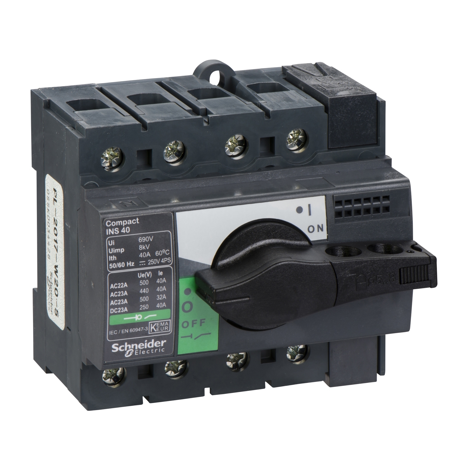 Schneider Electric slodzes slēdzis 20kW 40A (AC-23) 15kA 4P ar rokturi Compact INS40, 28901 cover photo