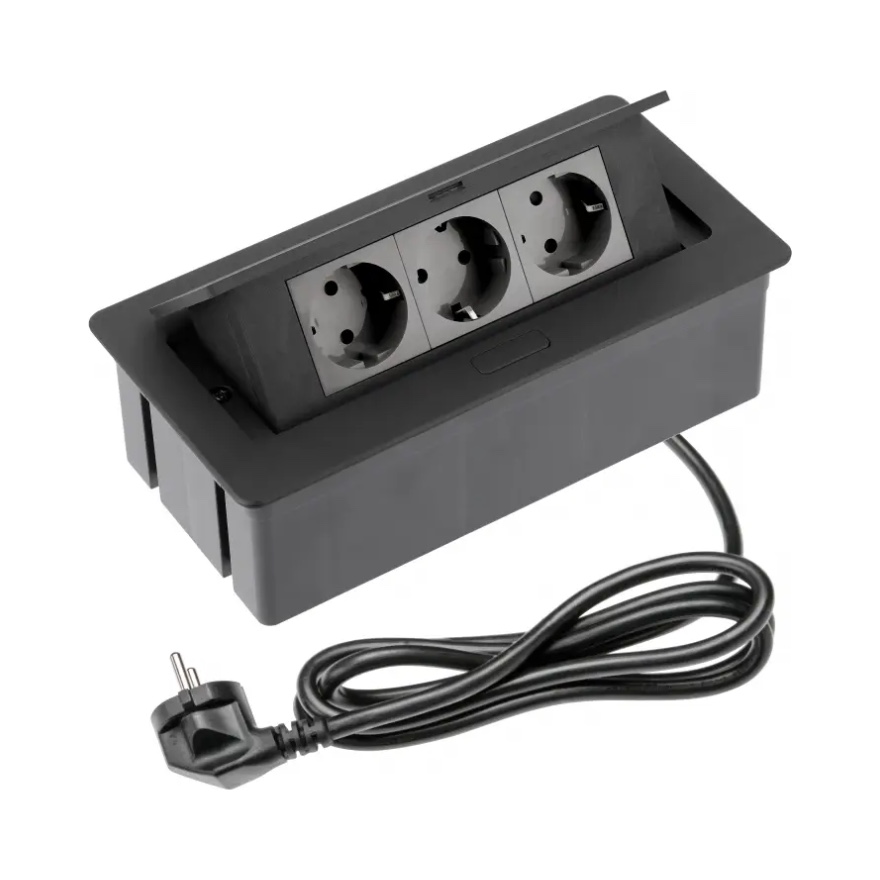 GTV iebūvējams rozešu bloks 3-v vads 1.5m melns SOFT, AE-PBSC3GS-20NN cover photo