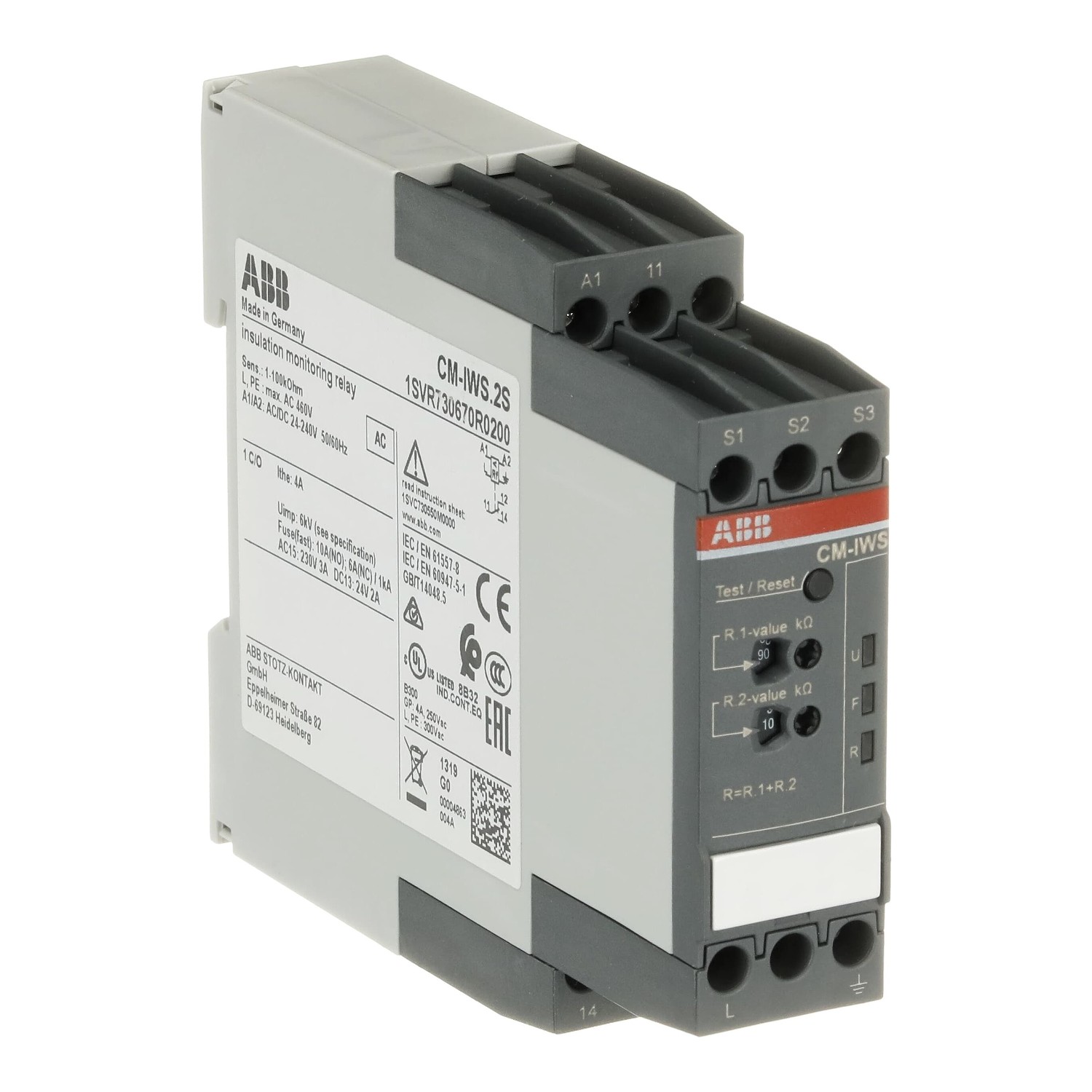 ABB Insulation monitoring relay 1CO 1-100kOhm, 24-240, 1SVR730670R0200 cover photo