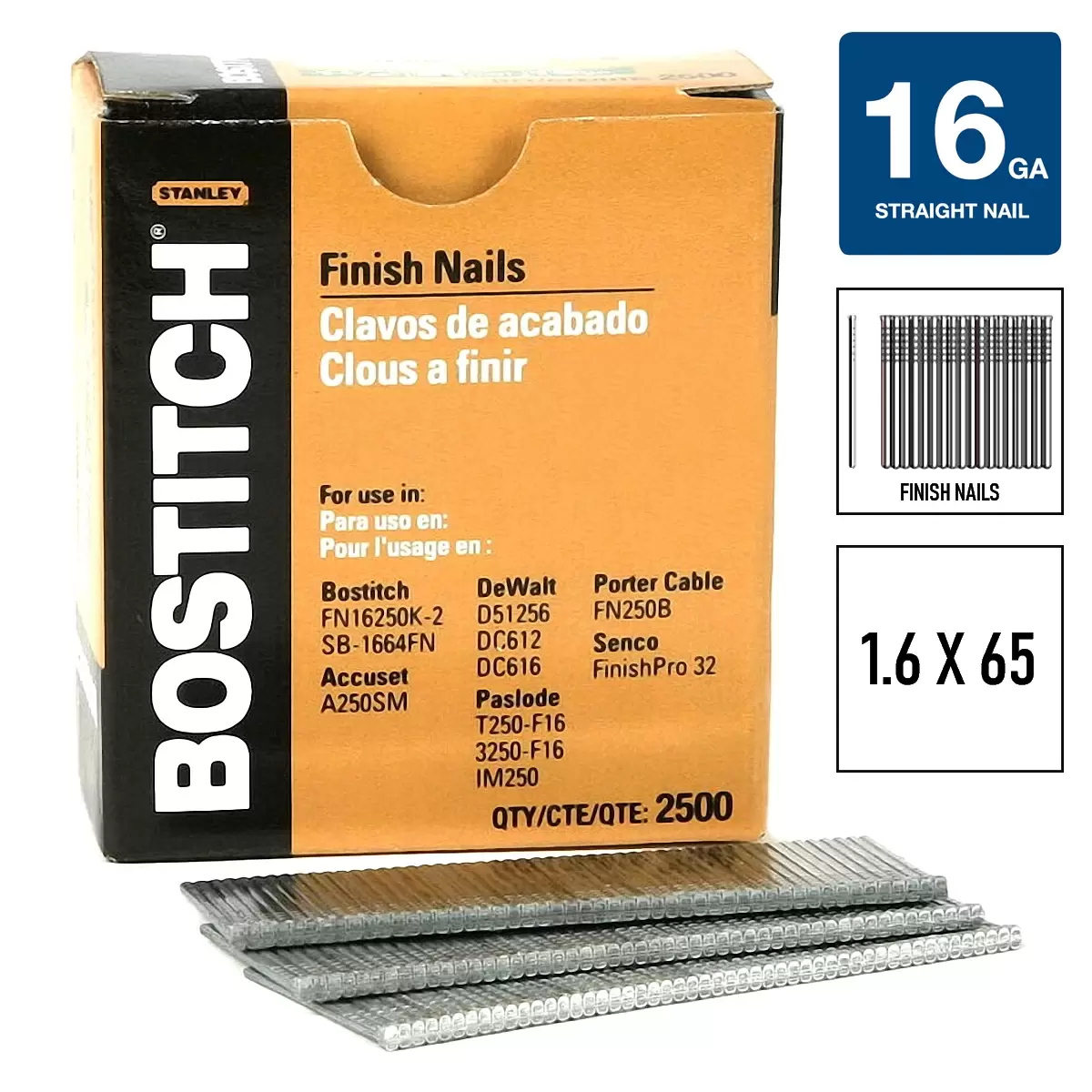 Bostitch 16GA naglas ar gremdgalvu 65 mm GALV 2.5M, SB16-2.50 cover photo