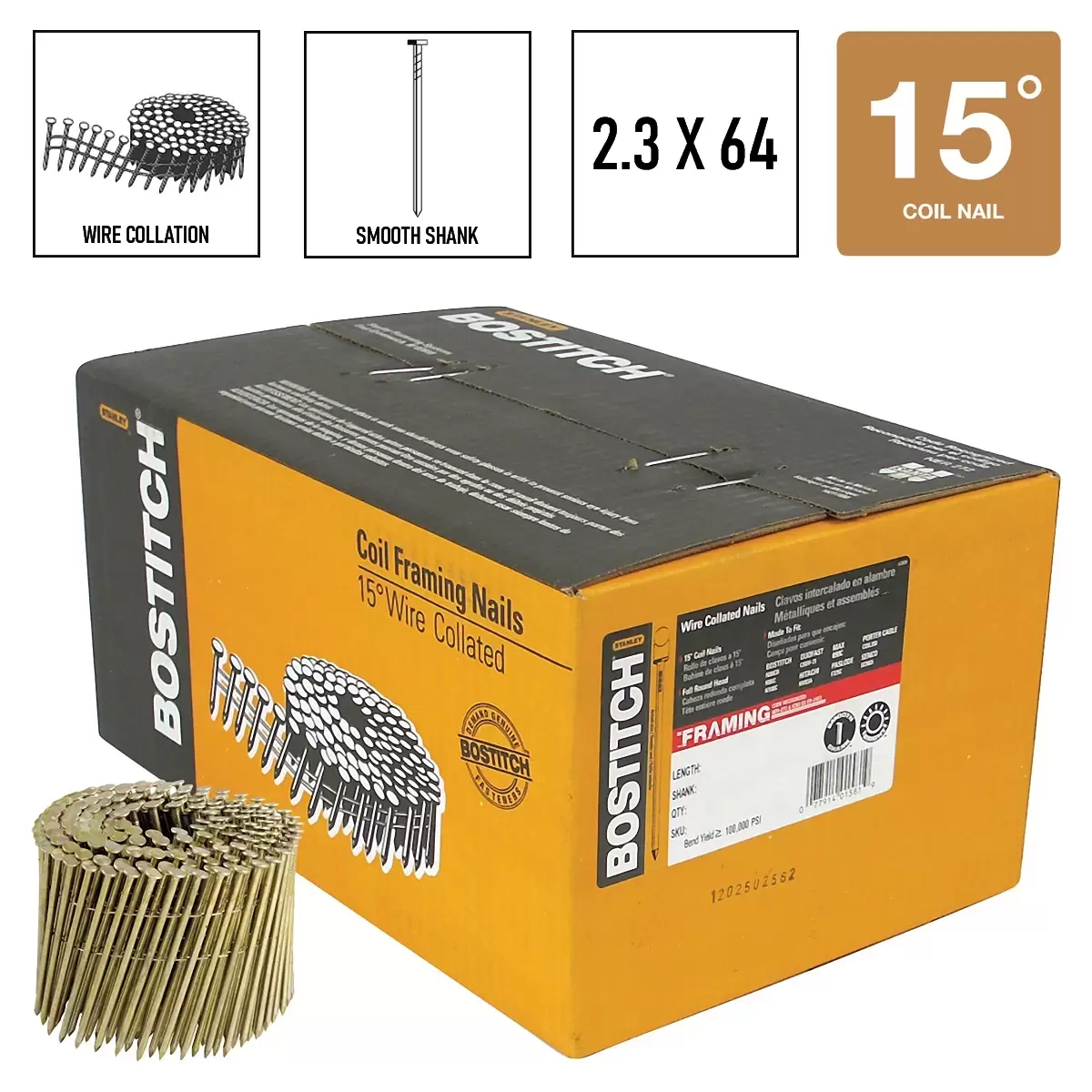Bostitch COIL NAIL 2.30-64 PLAIN 9.6M 15 grādi, N23064Q cover photo