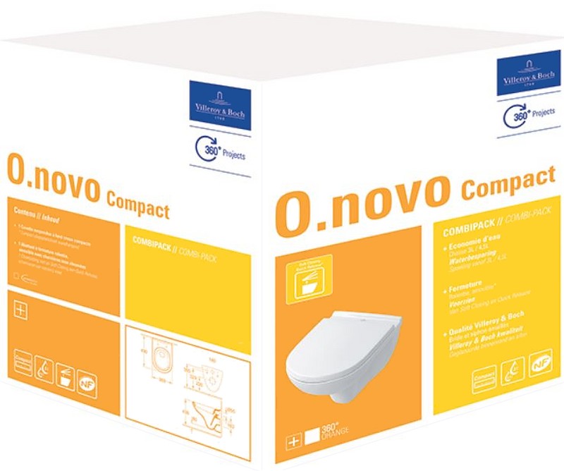 Villeroy & Boch O.Novo Compact piekaramais WC pods, komplekts, SoftClose vāks, balts, 5688H101 cover photo