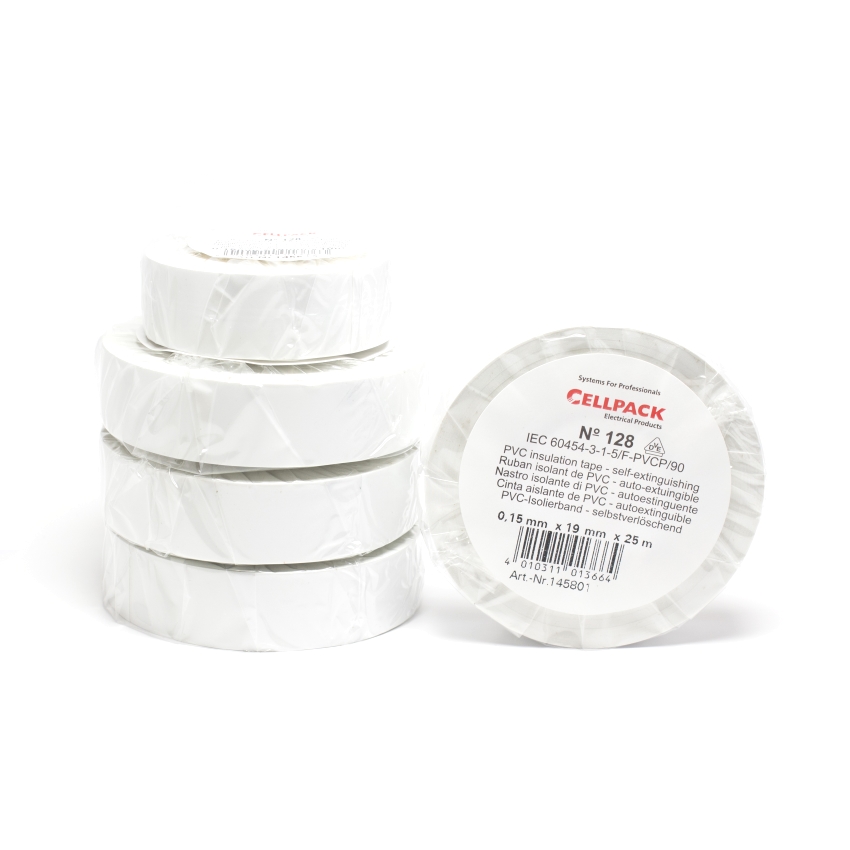 Cellpack PVC izolācijas lente 0.15x19mm 25m balta, maks. 90°C Nr.128, 145801 cover photo