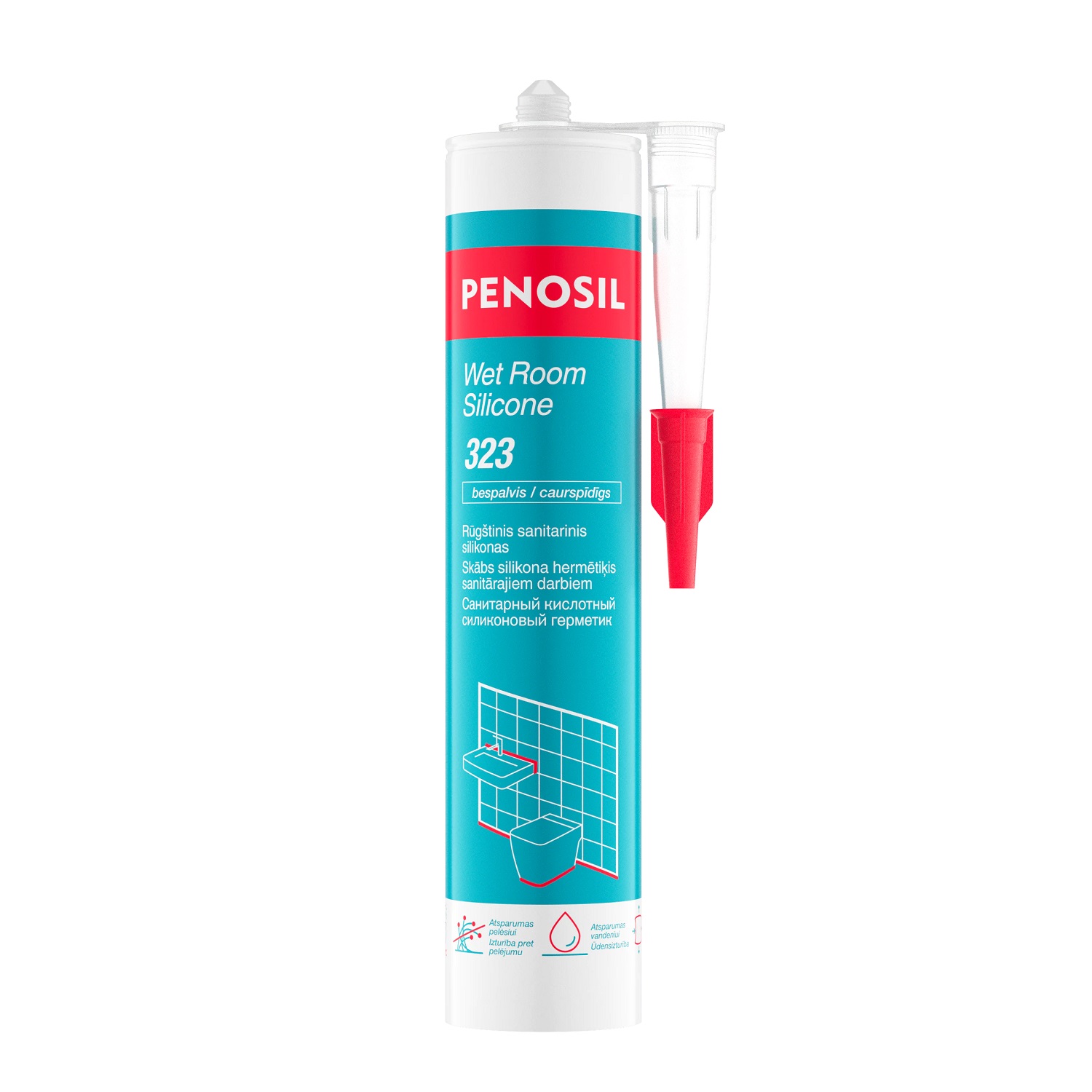 Penosil Wet Room Silicone 323 Skābs sanitārais silikona hermētiķis caurspīdīgs 280ml , H4476 cover photo