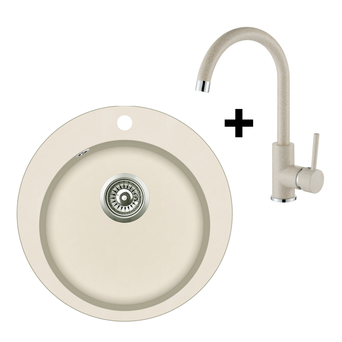 Aquasanita virtuves izlietne 505x505 BEIGE +Virtuves maisītājs 5523 Beige, Set SR100-110W+5523E-110 cover photo