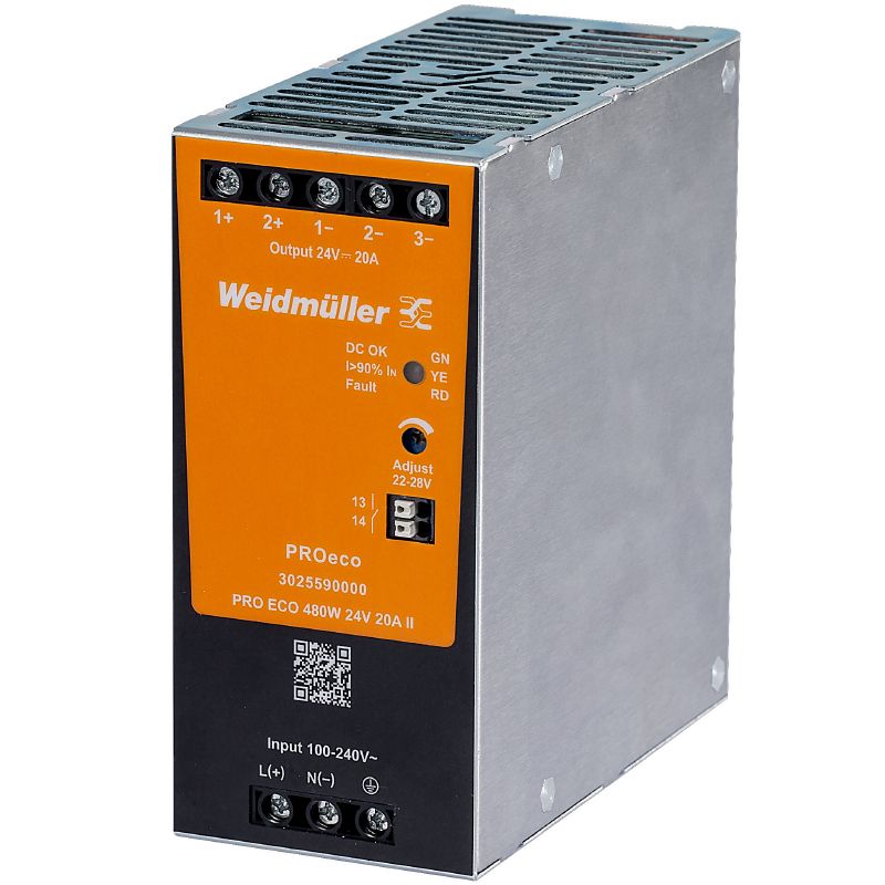 Weidmuller līdzstrāvas barošanas bloks 230VAC/24VDC 20A 480W, PRO ECO II, 3025590000 cover photo