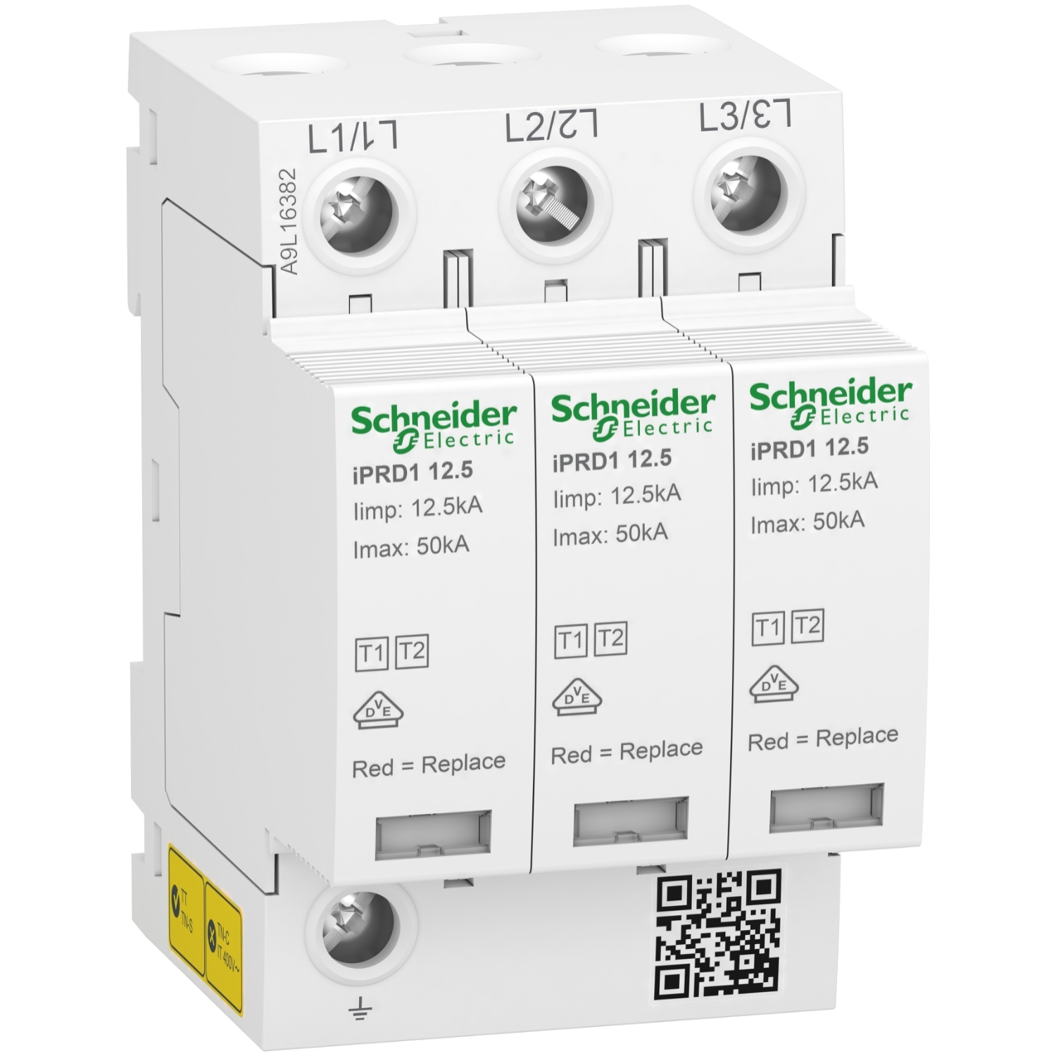 Schneider Electric pārsprieguma novadītājs 3P 350V Tips 1+2 Acti9 iPRD1 12.5, A9L16382 cover photo