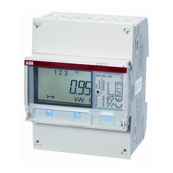 ABB kWh skaitītājs 3-f 400V caur 5A strāvmaini, RS-485, B24 Silver, 2CMA100183R1000 cover photo
