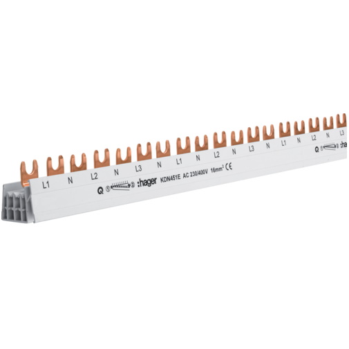 Hager ķemmveida fāzes kopne 3x(L+N) 57mod 16mm2 80A 1000mm izolēta, KDN451E, KDN451E cover photo