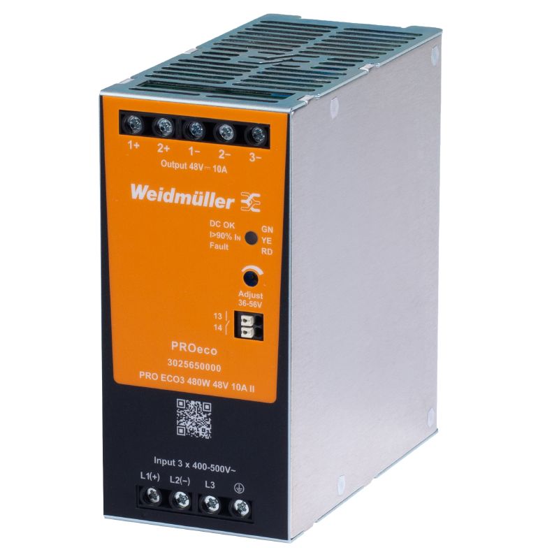 Weidmuller līdzstrāvas barošanas bloks 3x400VAC/48VDC 10A 480W, PRO ECO3 II, 3025650000 cover photo