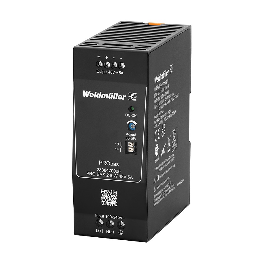 Weidmuller līdzstrāvas barošanas bloks 230VAC/48VDC 5A 240W PRO BAS, 2838470000 cover photo