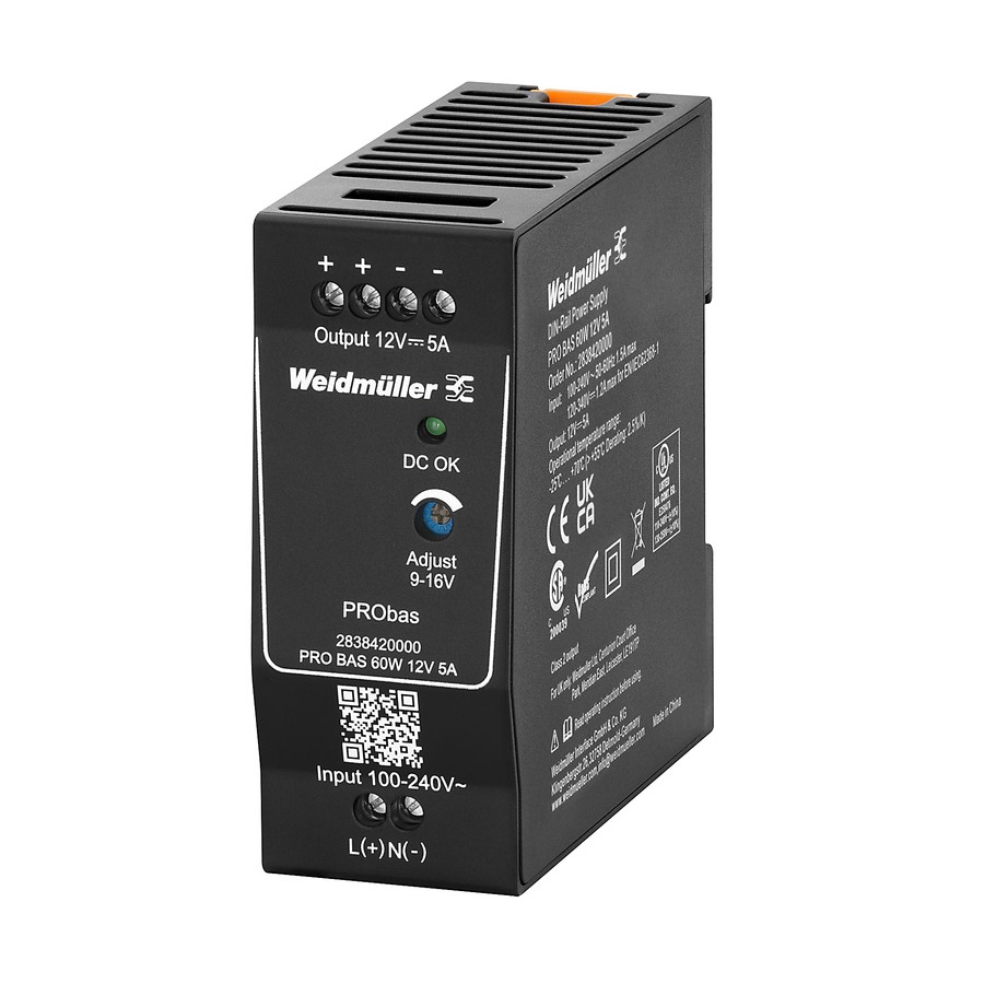 Weidmuller līdzstrāvas barošanas bloks 230VAC/12VDC 5A 60W PRO BAS, 2838420000 cover photo