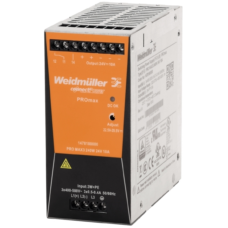Weidmuller līdzstrāvas barošanas bloks 3x400VAC/24VDC 10A 240W PRO MAX3, 1478180000 cover photo