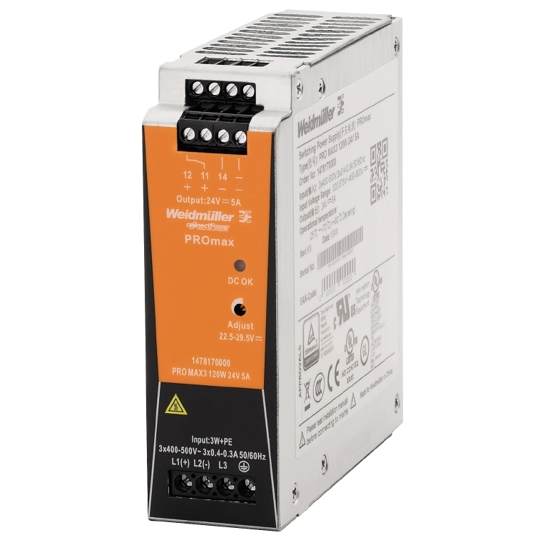 Weidmuller līdzstrāvas barošanas bloks 3x400VAC/24VDC 5A 120W PRO MAX3, 1478170000 cover photo