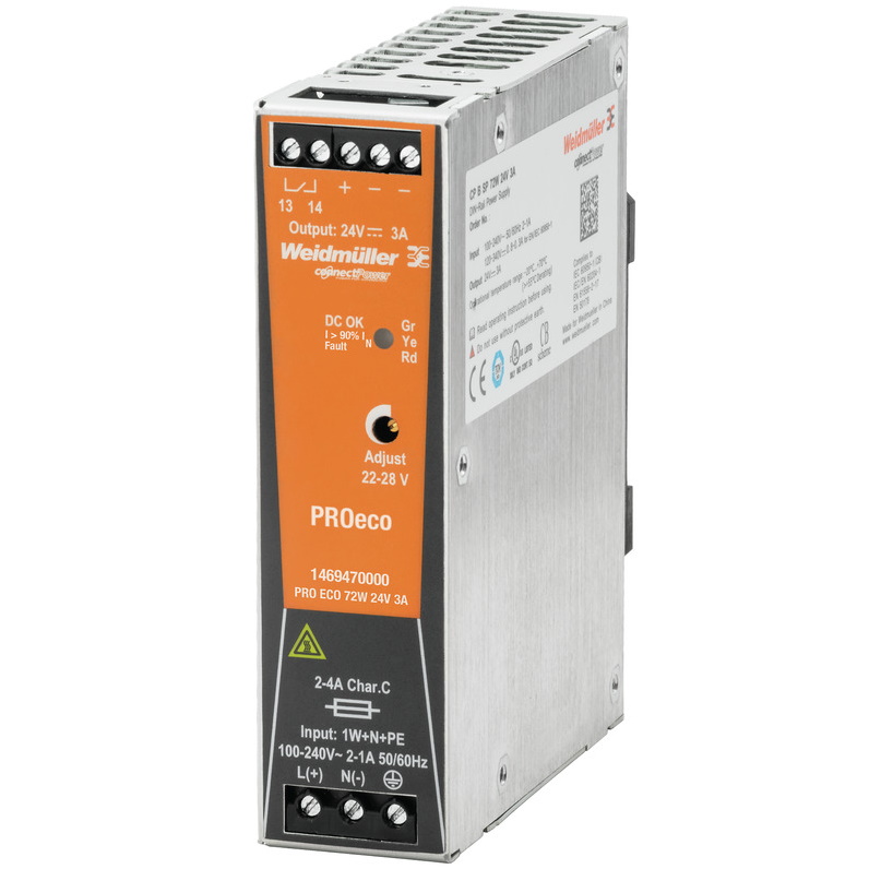 Weidmuller līdzstrāvas barošanas bloks 230VAC/12VDC 6A 72W PRO ECO, 1469570000 cover photo