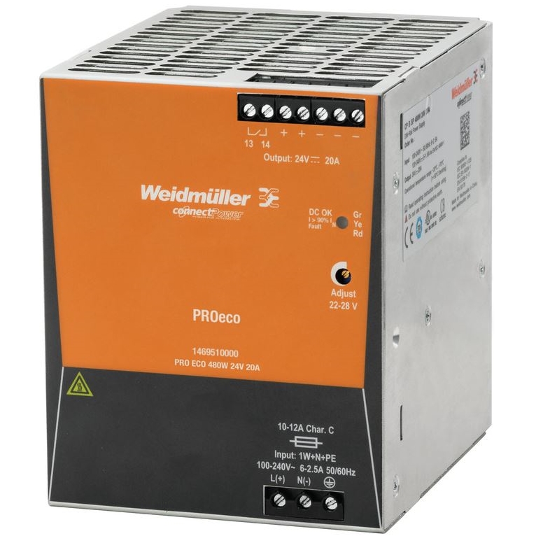 Weidmuller līdzstrāvas barošanas bloks 230VAC/48VDC 10A 480W PRO ECO, 1469610000 cover photo