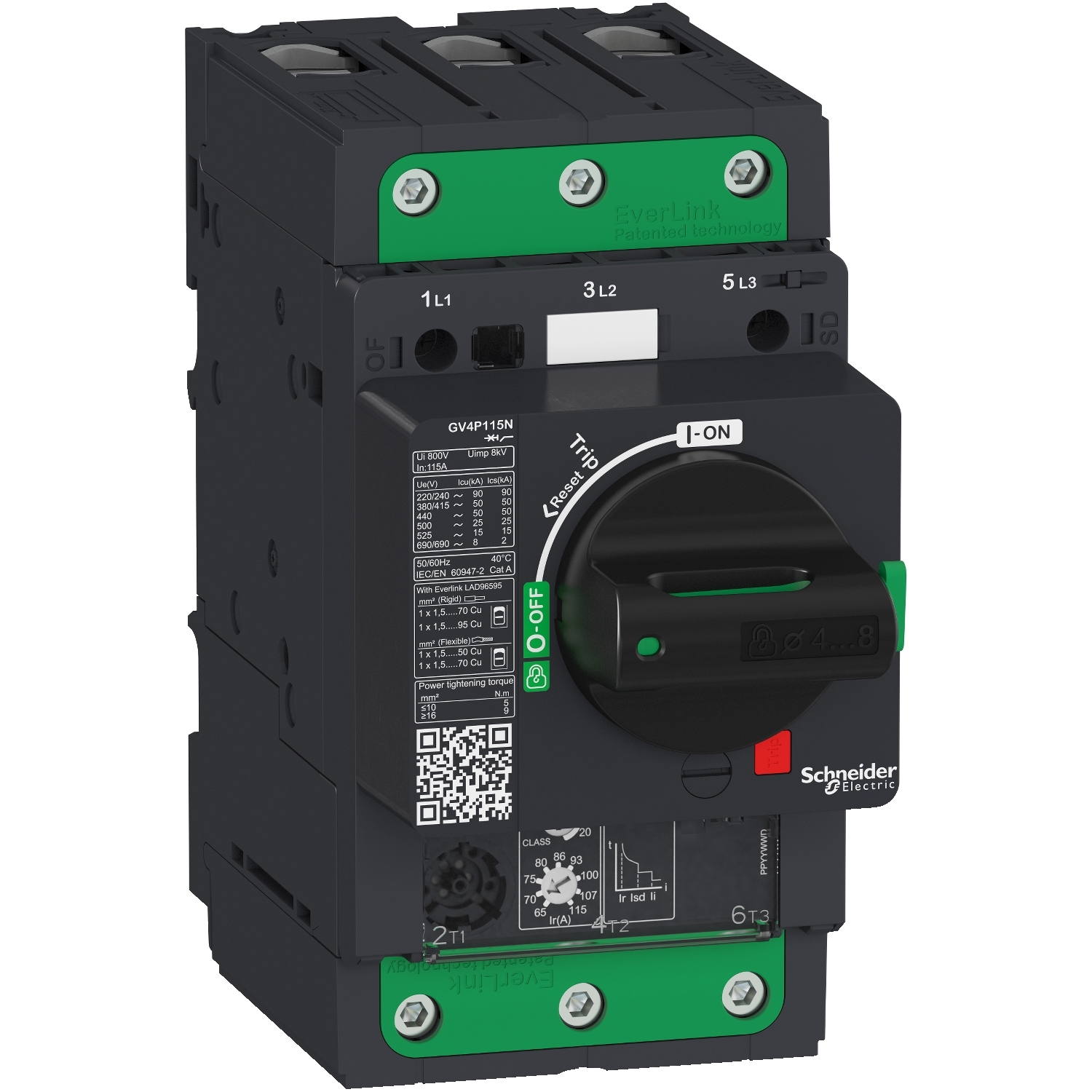 Schneider Electric motora automātiskais slēdzis 3f 55kW 65-115A 25kA TeSys GV4P, GV4P115B cover photo