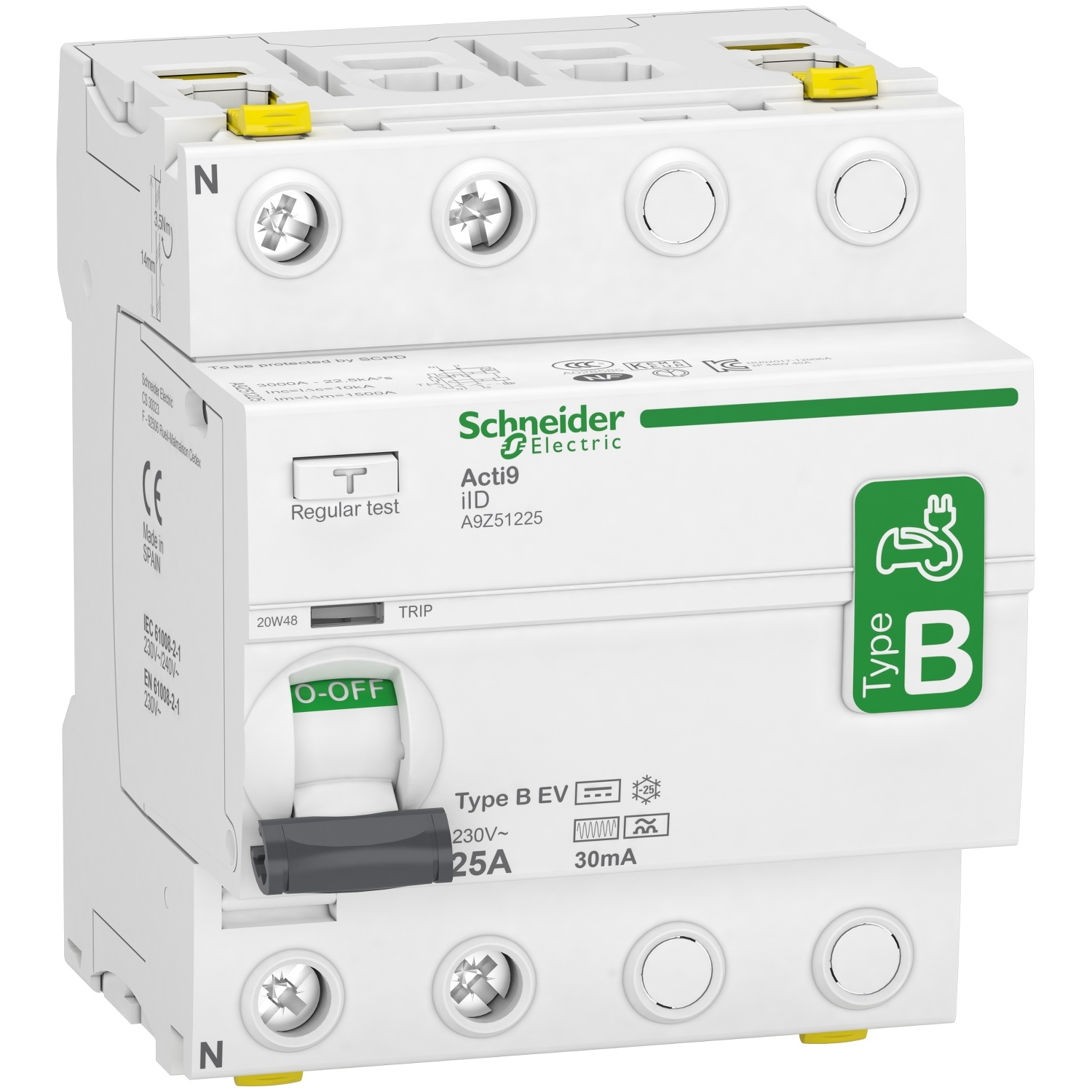 Schneider Electric noplūdes strāvas autom. slēdzis RCCB 2P 25A/30mA B-EV-tips, A9Z51225 cover photo